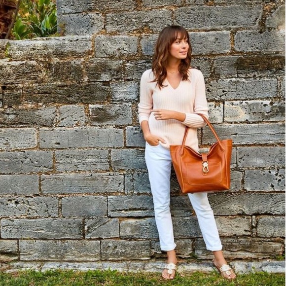 Dooney & Bourke Handbags - DOONEY & BOURKE Florentine Camel Leather Italian Logo Lock Tote